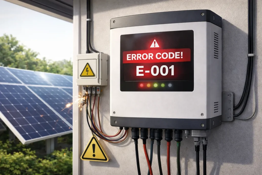 ภาพอินเวอร์เตอร์ขึ้นสถานะ Error Code จากไฟไม่เสถียร์ หรือความร้อนสูงเกินไป